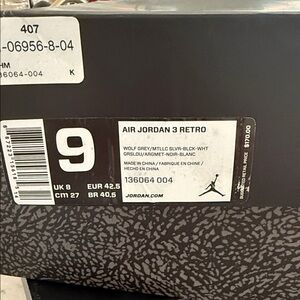 Jordan Air Jordan 3 Retro Wolf Grey Silver Black